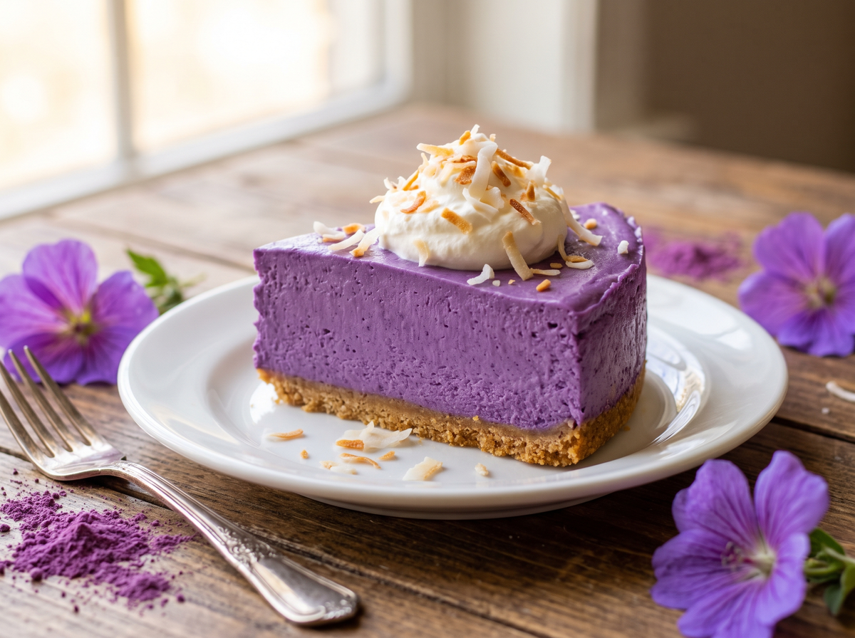 Part de cheesecake violet à l'Ube